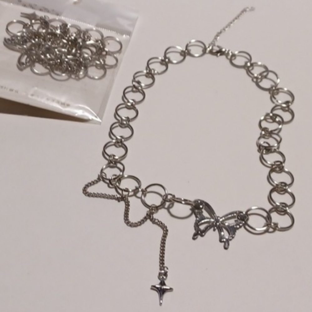 Butterfly Choker Pendant Drop Star Cross Round Chain Silvertone Boho 14"+ 2" ext - Picture 8 of 17